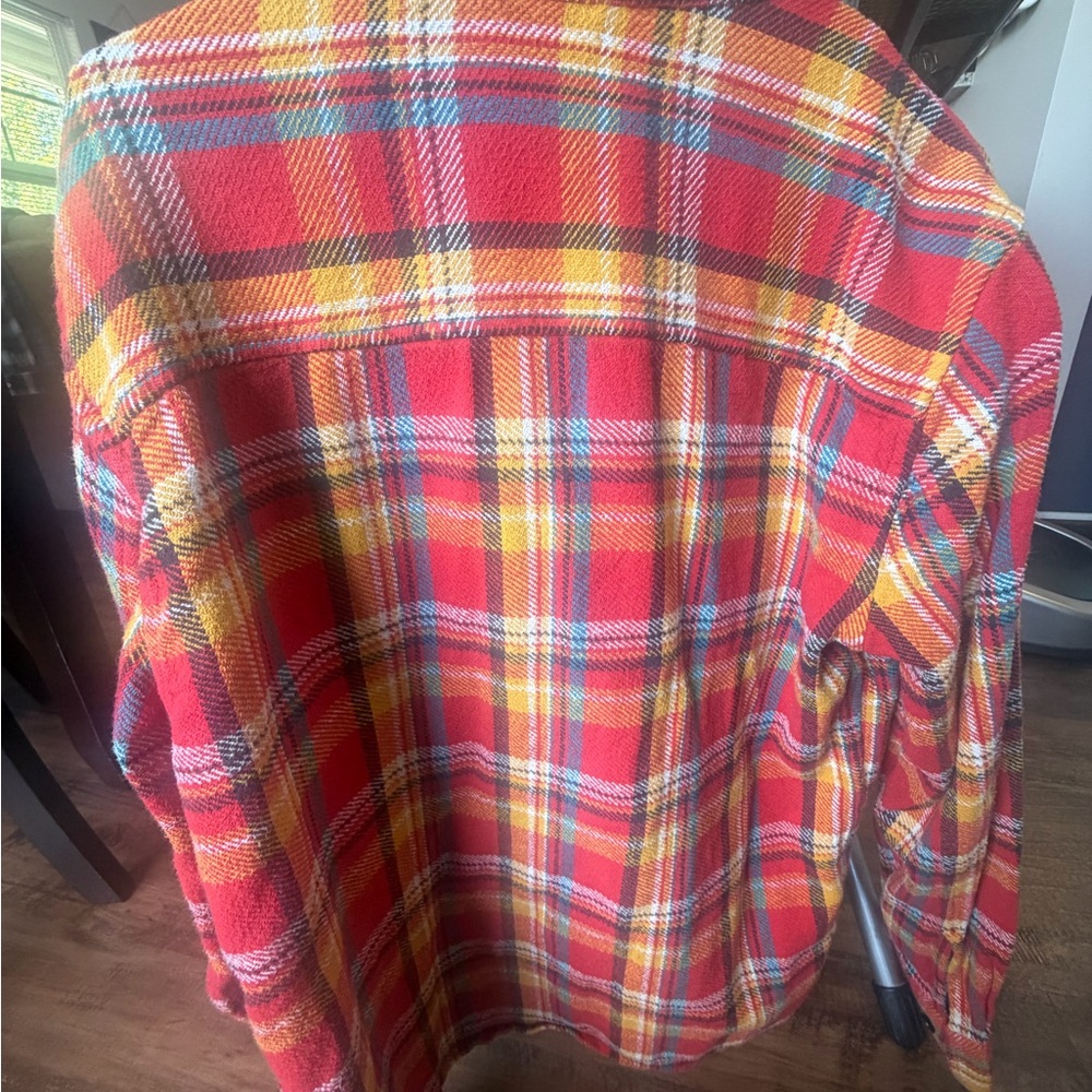 Frame Denim Red Plaid Button-Down Shirt with Yellow & Blue Accents